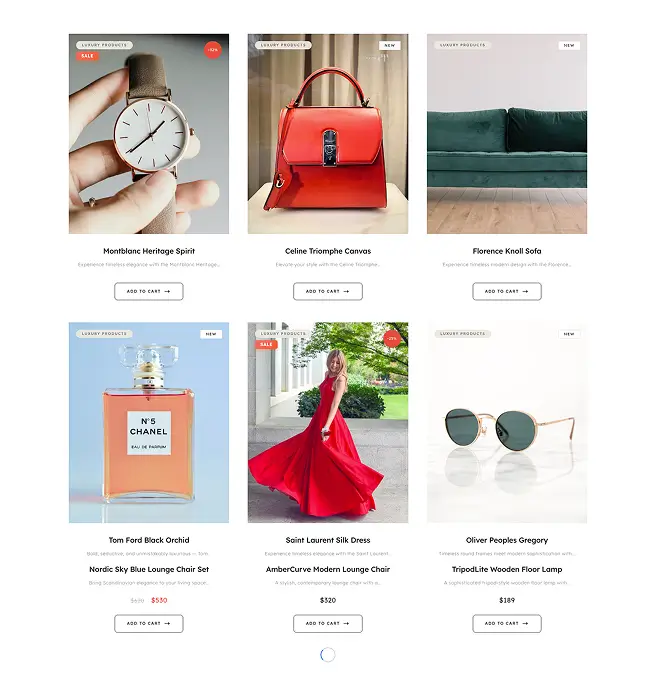 Luxury Product Grid – Infinite Scroll