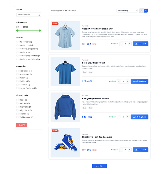 Modern Product List With Sidebar